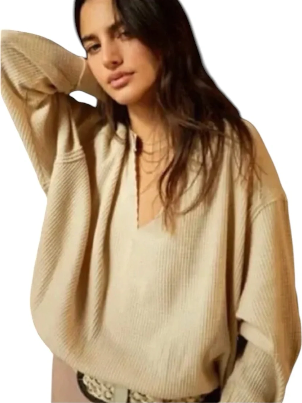 Free People Owen Waffle Tee OVERSIZED